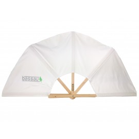 White canvas fan with logo